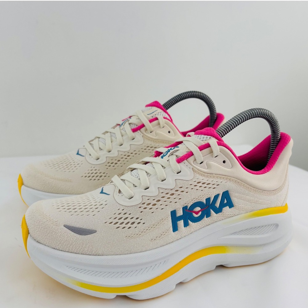 New Hoka One One Bondi 9 Alabaster Birch White Pink 1162012-ALBST Women's 7D